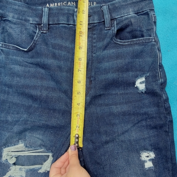 American Eagle Curvy Highest Rise Jegging Women's Distressed Dark Denim Sz 8 - Picture 6 of 8
